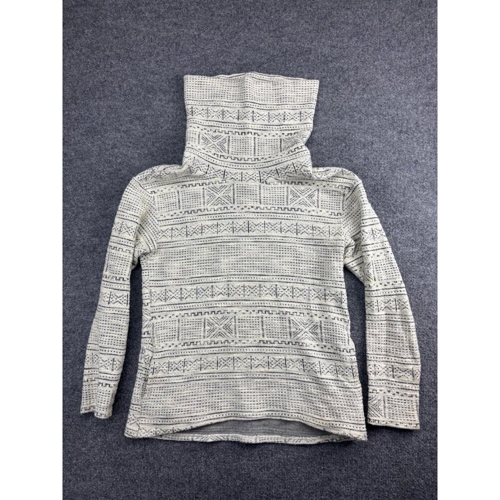 Burton Ellmore Pullover Women's S Gray Geometric Stripe Cowl Neck Sweater Pocket